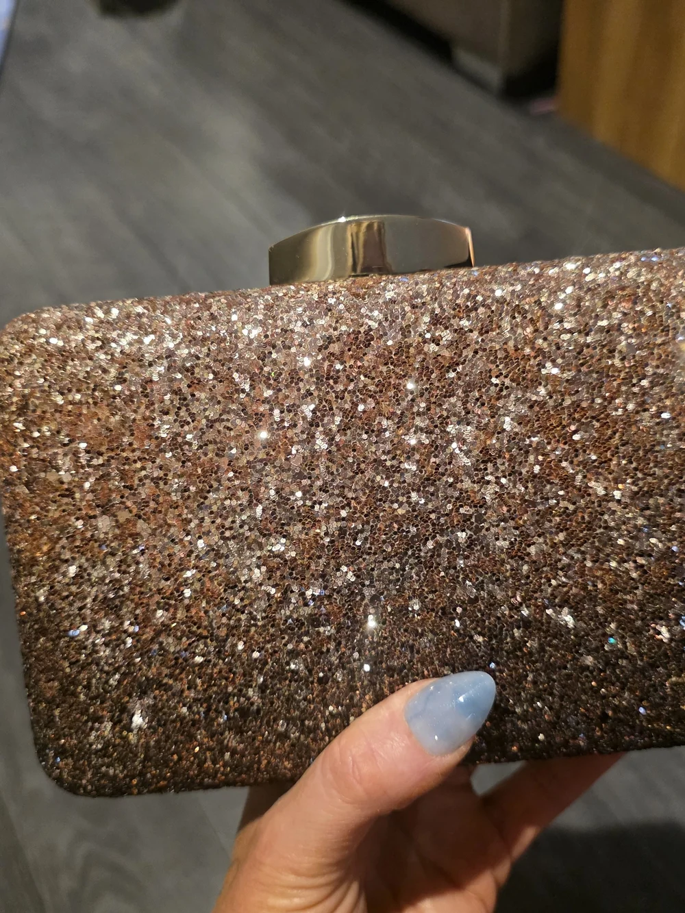 Nordstrom Glitter Ombre Rose GOLD Sparkle Clutch With Gold Strap